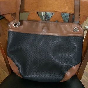 BOTTEGA VENETA Marco Polo Italian Black Pebbled Brown Accent Crossbody Satchel